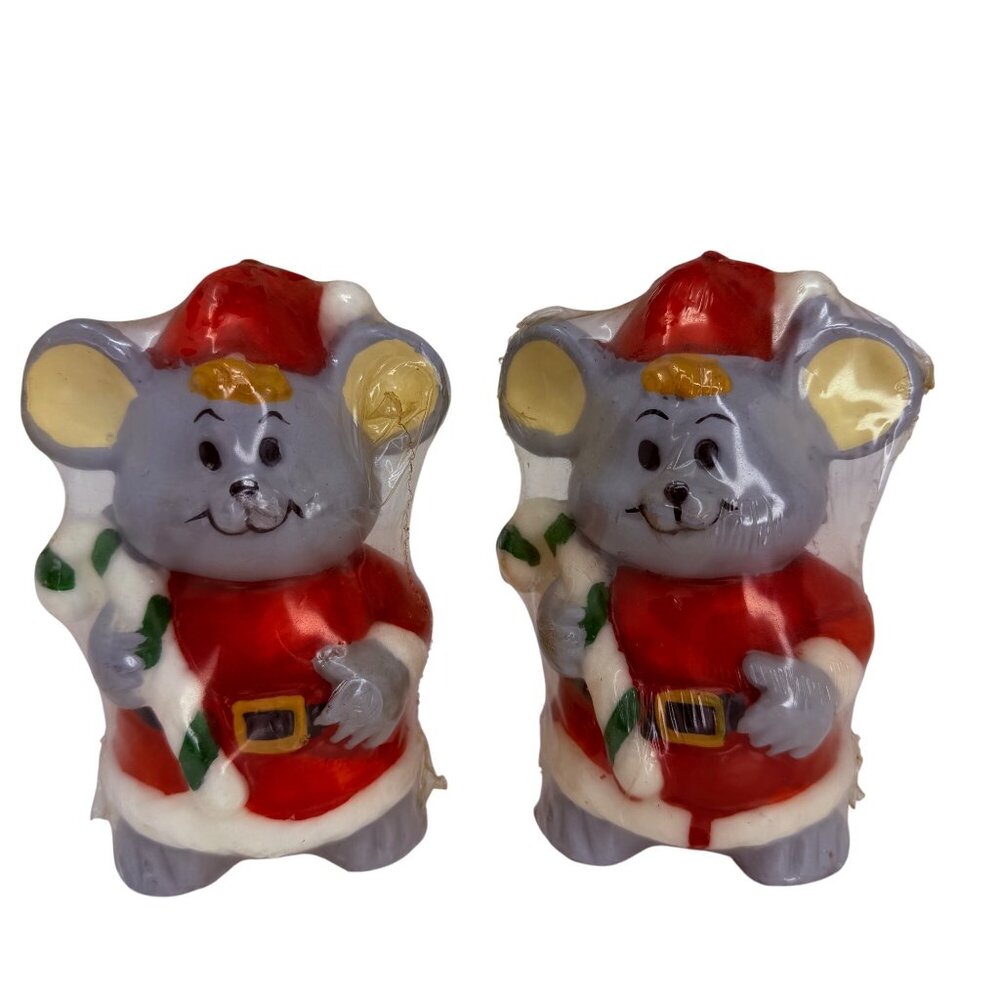 Vintage Beacon Hill Santa Mouse Christmas‎ Candles in Original Wax Wrap Pair